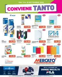 Volantino Mercatò Pagina 1: Cartellina 3 lembi con elastico Selex €1,70, Penne Bic Cristal Soft €1,59