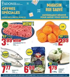 Marché Adonis flyer week 36 Page 1: Veal de grain haché maigre Halal €3,99, Oranges €2,99