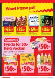 ICA Supermarket reklamblad vecka 36 Sida 8: Läsk Trocadero, Loka crush, Champis €50,00, Zoegas Kaffe €115,00