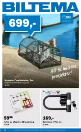 Biltema kundeavis Side 1: Telys av stearin €59,90, Bøylelås €169,00