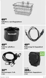 Biltema kundeavis Side 30: Gummistropper €32,90, Biltema trekk for sykkelkurv €49,90