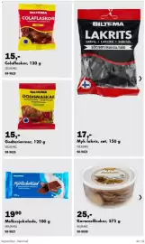 Biltema kundeavis Side 49: Biltema lakrits €17,00, Kolakakor Karamellkaker €25,00