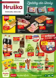 Hruška leták týden 36 Strana 1: Hrozny bílé €49,90, Donut tmavý s písmenky €11,90
