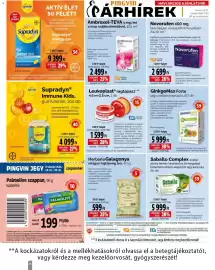 Pingvin Patika akciós újság Oldal 18: Ambroxol-teva €2.499,00, Palmolive szappan €199,00