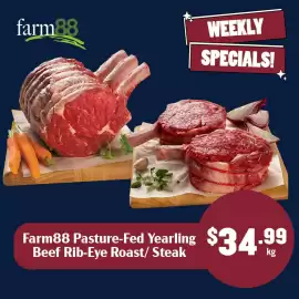 Tasman Butchers catalogue week 36 Page 1: Farm88 Pasture-Fed Yearling Beef Rib-Eye Roast/ Steak €34,99
