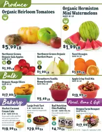 Market of Choice weekly ad week 35 Page 3: Organic Heirloom Tomatoes €5,99, Northwest Grown Organic Bartlett Pears €1,99