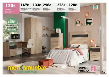 Catálogo Merkamueble Página 17: Cabecero €120,00, Mesa estudio de 120x50x74 cm €133,00
