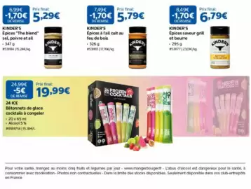 Catalogue Costco page 3: KINDER'S Épices à l'ail cuit au feu de bois €5,79, KINDER'S Épices "The blend" €5,29