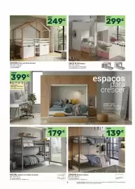 Folheto Moviflor Página 9: Escada cama em forma de casa €249,00, Michel beliche em madeira de pinho €179,00