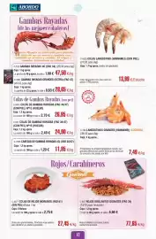 Folleto Abordo Página 12: Langostinos grandes €7,49, Colas de gambas rayadas €26,95