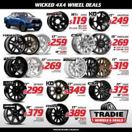 Bob Jane T-Marts catalogue Page 7: Elite Off Road Wheels Detroit 17" €299,00, Forgeauto 17" Hostile €259,00