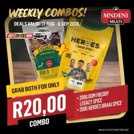 Bluff Meat Supply catalogue week 36 Page 10: Oom Freddy's Legacy Sprinkle & Heroes Braai Spice €20,00