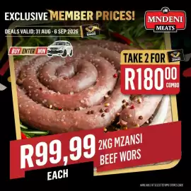 Bluff Meat Supply catalogue week 36 Page 4: Mndeni Meats 2KG Mzansi Beef Wors €180,00