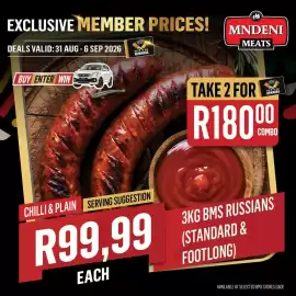 Bluff Meat Supply catalogue week 36 Page 5: Mndeni Meats 3KG BMS Russians €180,00