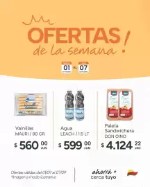 Catálogo El Milagro Mayorista semana 36 Página 1: Agua Leach €59.900,00, Mauri vainillas €560,00