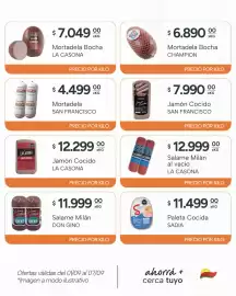 Catálogo El Milagro Mayorista semana 36 Página 4: Mortadela san francisco €4.499,00, La casona jamón cocido €12.299,00