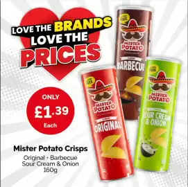 Poundstretcher leaflet Page 3: Mister Potato Crisps €1,39