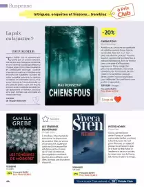 Catalogue France Loisirs page 44: Camilla Grebe Les Ténèbres de Mörkret €18,30, Max Monnehay CHIENS FOUS €16,35