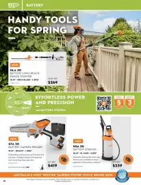 STIHL catalogue Page 10: Stihl SGA 30 Battery Sprayer €239,00, HLA 40 Battery Long-Reach Hedge Trimmer €269,00