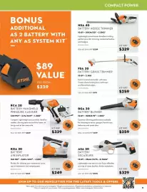 STIHL catalogue Page 11: Stihl BGA 30 Battery Blower €259,00, Stihl Asa 20 Battery Secateurs €329,00
