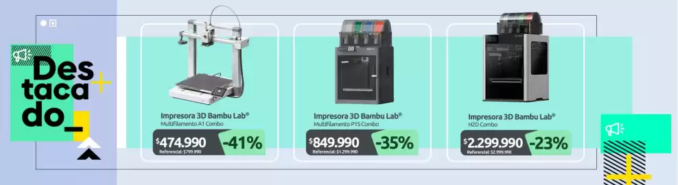 Catálogo PC Factory Página 7: Impresora 3d lamb €474.990,00, Impresora 3d bambu lab €2.299.990,00