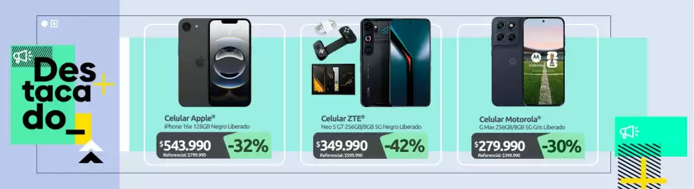 Catálogo PC Factory Página 9: Motorola - celular €279.990,00, Celular €543.990,00