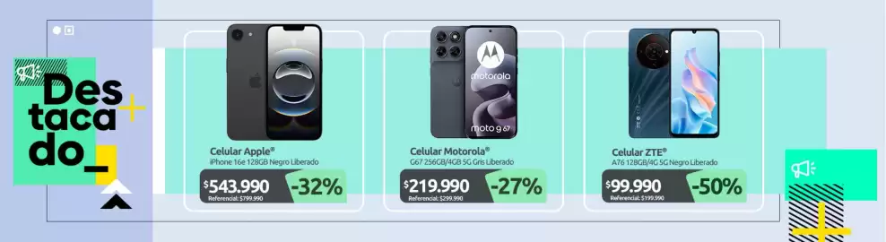 Catálogo PC Factory Página 8: Zte - celular €99.990,00, Motorola - celular €219.990,00