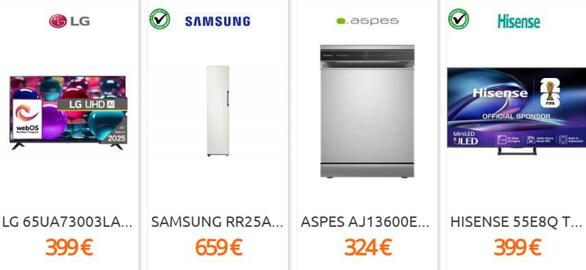 Folleto Eureka Electrodomésticos semana 36 Página 2: Aspes - aj13600e €324,00, Lg - 65ua73003la €399,00