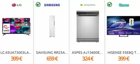 Folleto Eureka Electrodomésticos semana 36 Página 2: Aspes - aj13600e €324,00, Lg - 65ua73003la €399,00
