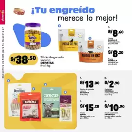 Catálogo Plaza Vea Página 8: Depatas Sticks de ganado vacuno €38,50, Origo Treats Hígado pollo y res €15,20