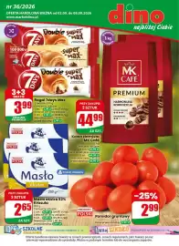 Dino gazetka tydzień 36 Strona 1: Masło ekstra Krasula 82% €2,65, Pomidory gruntowe €2,99
