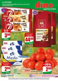 Dino gazetka tydzień 36 Strona 1: Masło ekstra Krasula 82% €2,65, Pomidory gruntowe €2,99