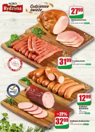 Dino gazetka tydzień 36 Strona 30: Kiełbasa krakowska Agro Rydzyna €32,99, Frankfurterki Agro Rydzyna €31,99