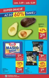ALDI gazetka tydzień 36 Strona 2: Pielmieni z mięsem kurczaka Mooroz €9,99, Awokado Hass €3,99