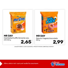 Volantino Iper Tosano settimana 36 Pagina 6: Mr. Day Ciambella/muffin/brownie €2,65, Mr Day donuts fragola/cioccolato €2,99