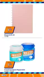 Action folder week 36 Pagina 12: Frezzh kauwgom Peppermint €1,59, Ringschrift A4 €1,49