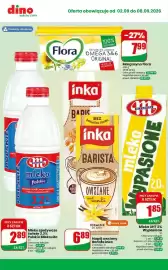 Dino gazetka tydzień 36 Strona 8: Mleko spożywcze świeże Polskie Mlekovita 3,2% €2,89, Margaryna Flora Original €7,99