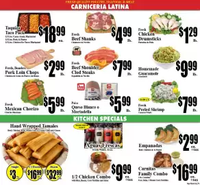 Baja Ranch weekly ad week 36 Page 3: Hand Wrapped Tamales €3,00, Paisa Queso Blanco o Mortadella €5,99