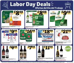 Fresco y Más weekly ad week 36 Page 8: Busch or Natural Light €18,98, Glorioso Crianza or Coppola Diamond Claret €11,98