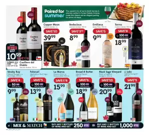 Sobeys Liquor flyer week 36 Page 5: Emiliana Adobe Rosé €9,99, Bread & Butter Selected Varietals €18,99