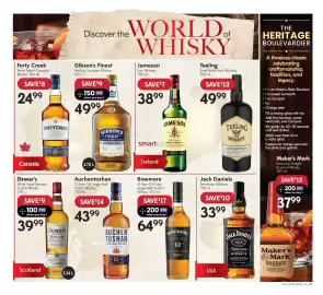 Sobeys Liquor flyer Page 7: Jack Daniels Tennessee Whiskey €33,99, Gibson's Finest Canadian Whisky €49,99