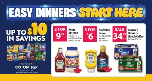 Co-op flyer week 36 Page 6: Maxwell House or Nabob Coffee €34,99, Heinz ketchup €9,98
