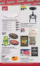 Princess Auto flyer Page 54: Round Tempered-Glass Chair Mats €29,99, 250 lb Adjustable Garage Bar Stool €59,00
