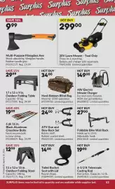 Princess Auto flyer Page 56: Hard-Bottom Blind Bag €34,00, Multi-Purpose Fibreglass Axe €9,99