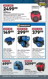 Princess Auto flyer Page 97: Honda 779cc iGX Gas Engine €3.299,99, Hyundai 2,200W Gasoline Inverter Generator €699,99