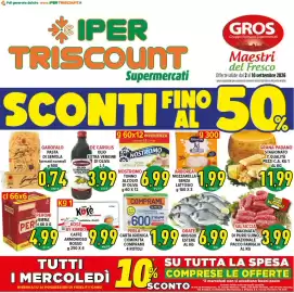 Volantino Iper Triscount Pagina 1: Arborea mozzarella senza lattosio €1,99, Salsiccia macinata di puro suino nazionale €3,99