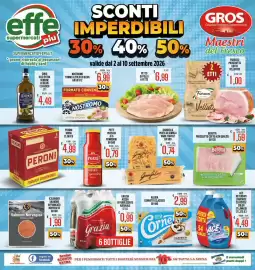 Volantino Supermercati EffePiù Pagina 1: Prosciutto cotto Beretta di alta qualità €1,59, Cornetto classico €2,99