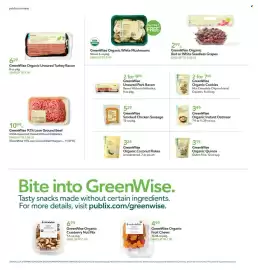 Publix weekly ad week 36 Page 10: GreenWise Organic White Mushrooms, GreenWise Organic Red or White Seedless Grapes €2,99