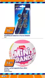 Action leták týden 36 Strana 27: Míček s překvapením Zuru Mini Brands €74,90, Knoflíkové baterie A-Force CR2032 €16,90