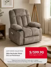 Catálogo Sodimac semana 36 Página 5: Just Home Collection Sillón Reclinable Telsiai Gris con Portavasos €599,90